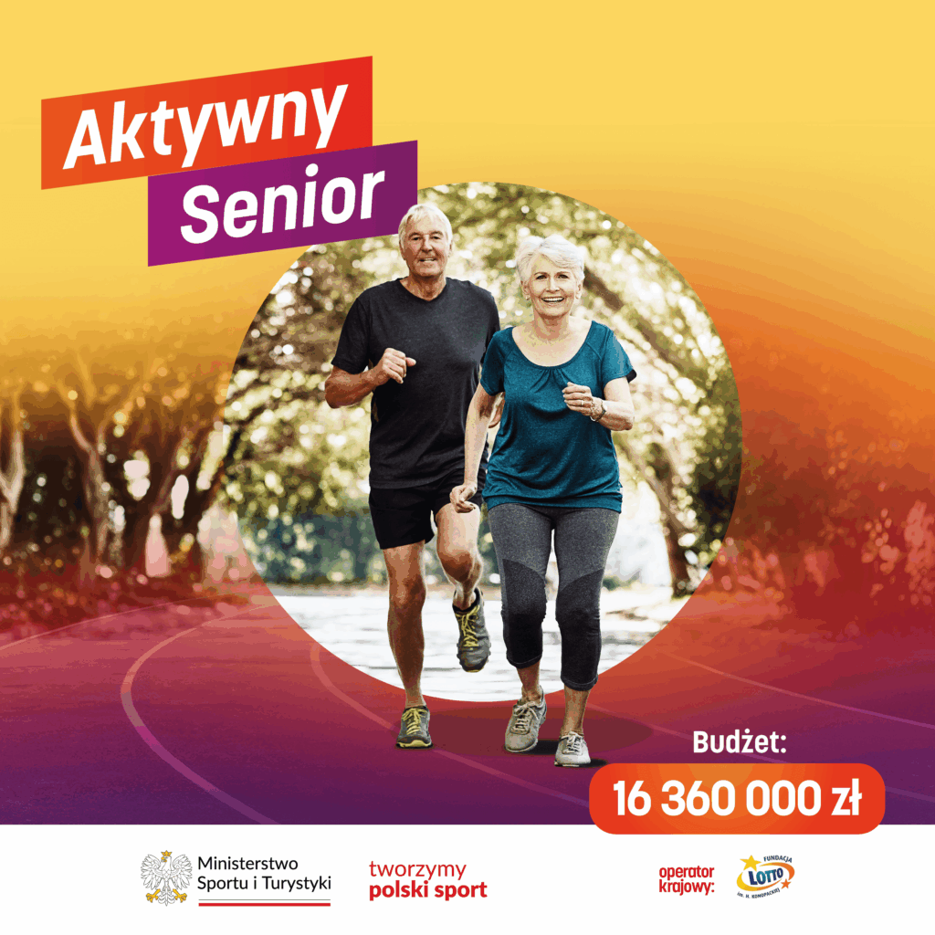 Aktywny Senior: biegający seniorzy, budżet 16 360 000 zł, wsparcie Ministerstwa Sportu i Turystyki.